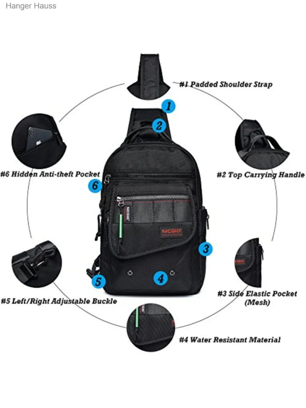 NICGID Sling Bag Crossbody Chest Backpack Travel Purse Nylon